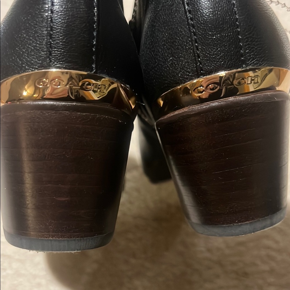 Coach Black and Gold Ankle Boots with Chunky Heel and Buckle - Picture 3 of 4